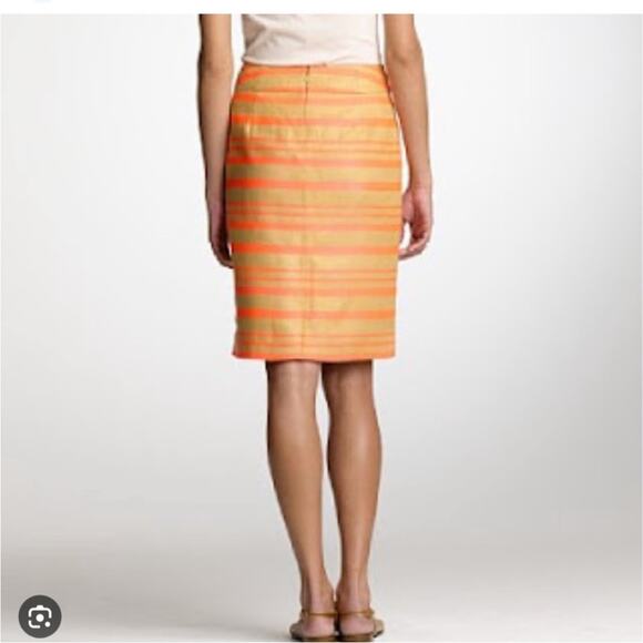J CREW Define Striped Linen Straight Skirt Size 0 Career Summer Tan Orange - Picture 3 of 12
